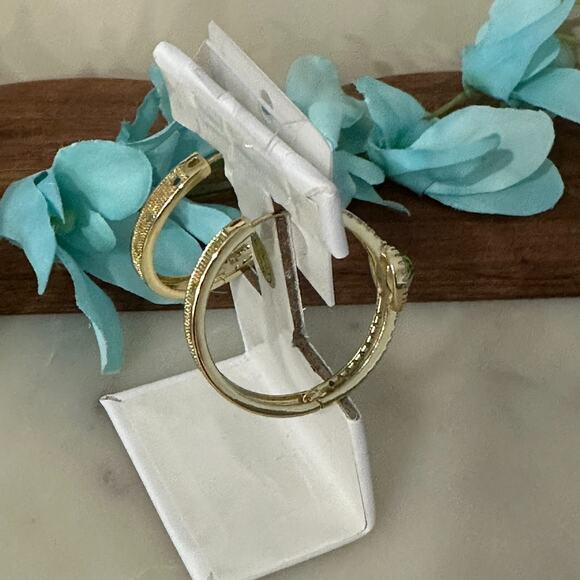 18K Gold Plated Womens Green‎ Heart Hoop Earring Oro Laminado - Picture 4 of 11